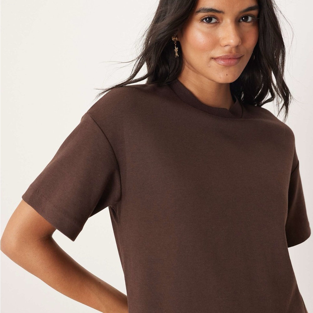 Mango Women's Short Sleeve Crewneck Top - Chocolate Brown